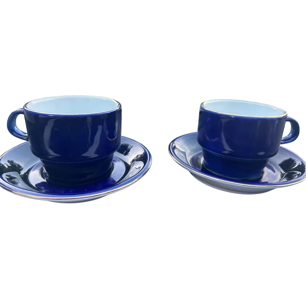 Alba Iulia Romania Cobalt Blue Gold Rim Espresso Cup and Saucer Set of 2 Vintage